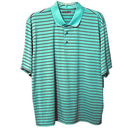 ROUNDTREE & YORKE SHORT SLEEVES POLO, MENS, XXL, TEAL BLUE & BLACK STRIPES - Picture 1 of 10